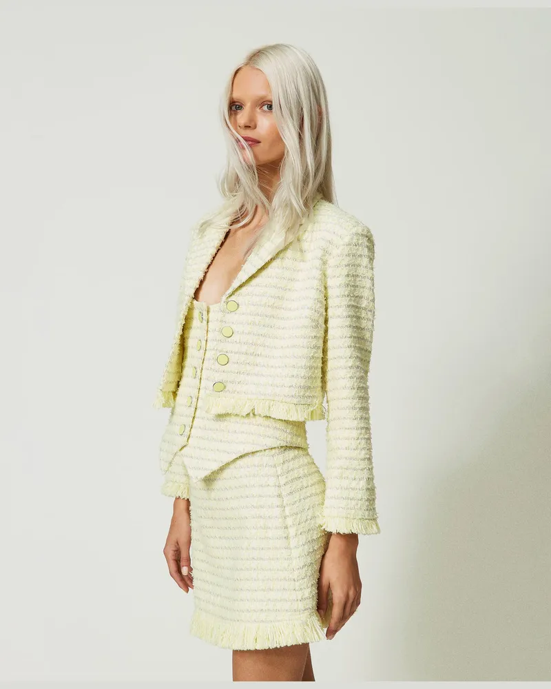 Actitude by Twinset Röcke - Bouclérock mit Fransen, Hopsack Limettengelb, Größe: L 