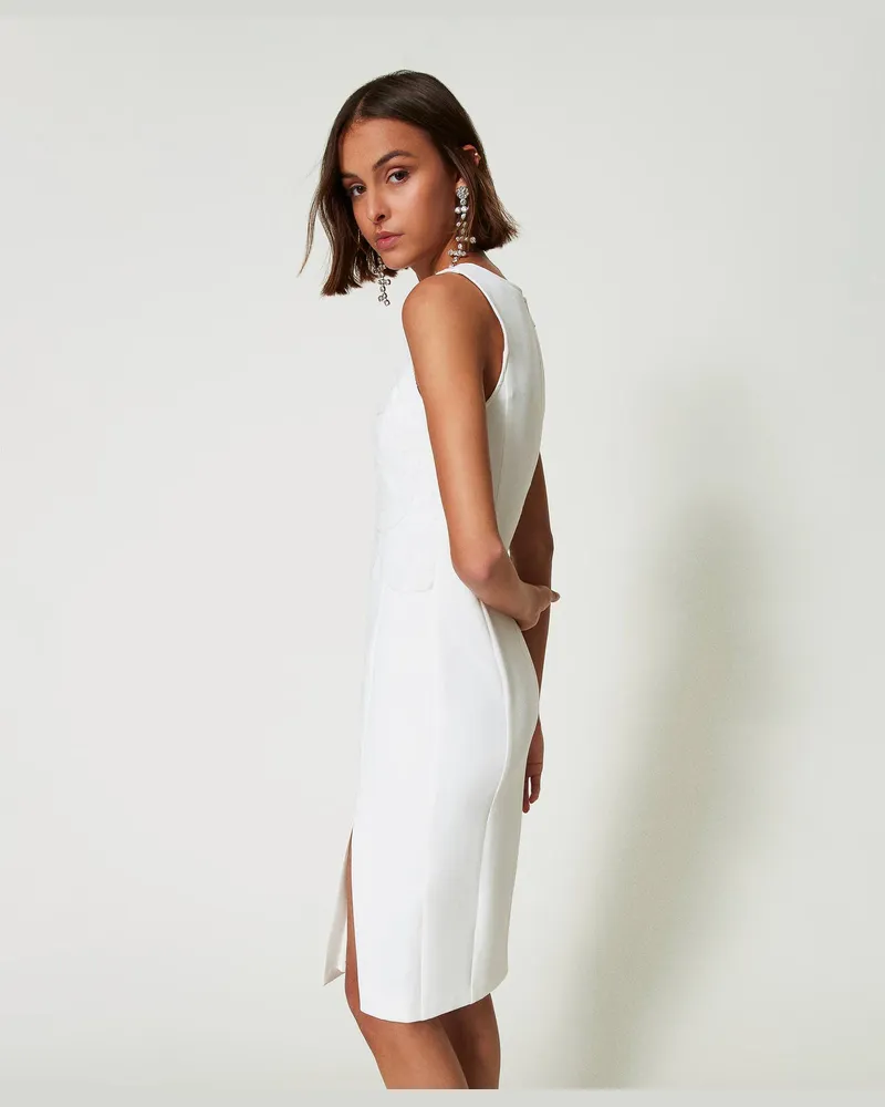 Actitude by Twinset Kleider - Midikleid aus Krepp mit Stickereien, White Sahne, Größe White
