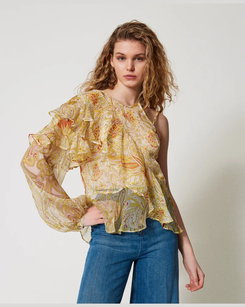 Twin-Set Blusen - Bluse „Salina" aus Seidenkrepon, Paisleymuster-Printmix Passionsfrucht, Größe Paisleymuster-printmix