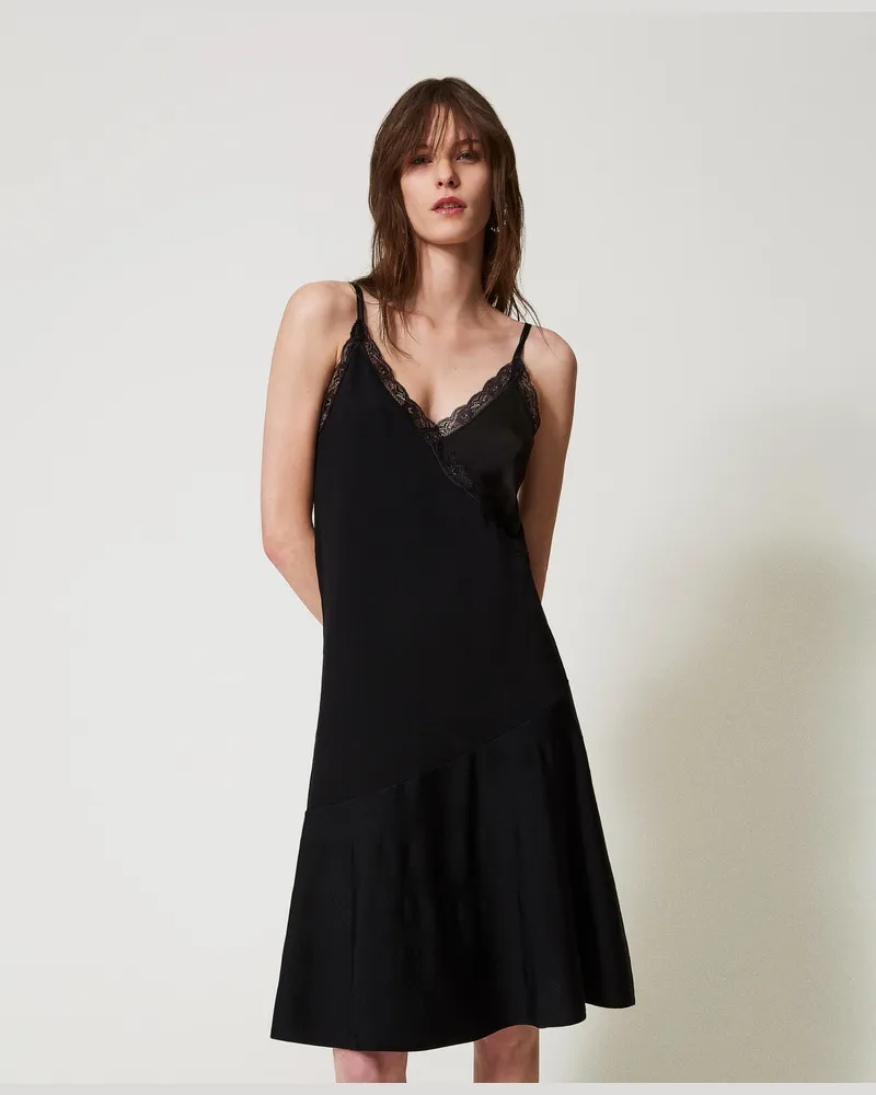 Twin-Set Kleider - Midistrickkleid mit Spitze, Schwarz, Größe Schwarz