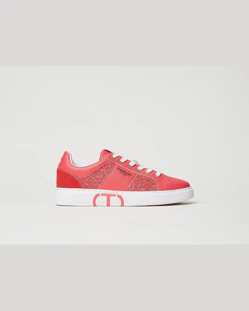 Twin-Set Schuhe - Sneakers mit Spitzeneinsätzen und Oval T-Logo, Rosa Azalee, Größe Rosa