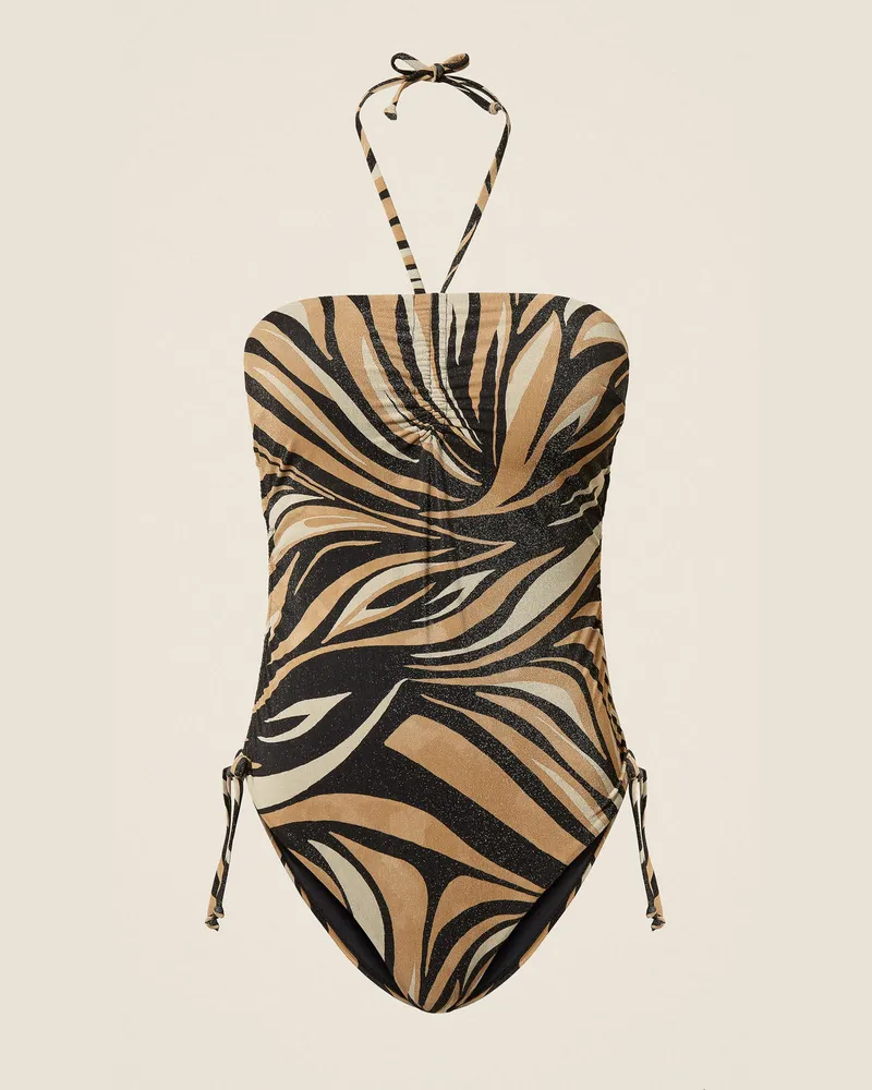 Twin-Set Bademode - Badeanzug mit Lurex und Print, Multicolor-Zebra-Print Schwarz, Animal, Größe Multicolor-zebra-print