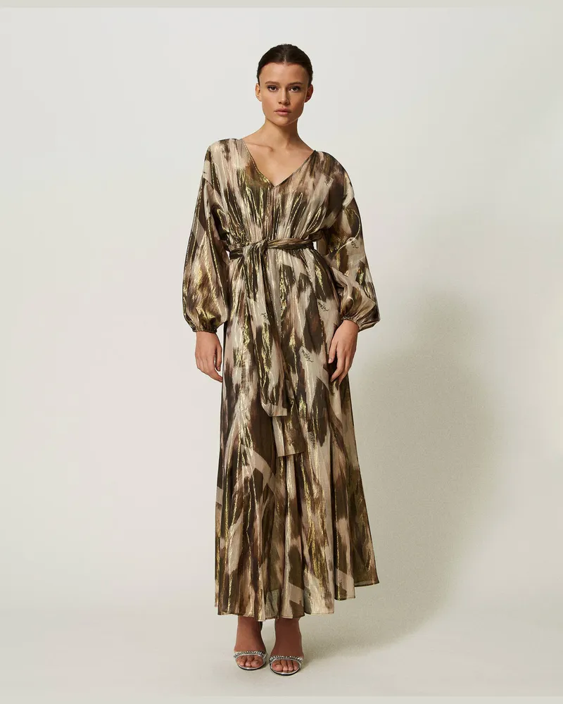Actitude by Twinset Kleider - Maxikleid aus bedrucktem Voile, Shaded Lame, Baumwolle, Größe Shaded