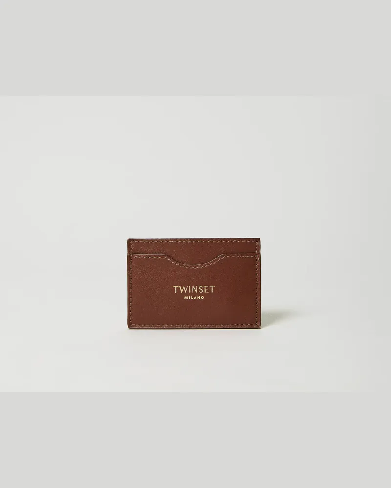 Twin-Set Accessoires - Flaches Kartenetui aus Leder, Pecan Brown, Einheitsgröße Pecan
