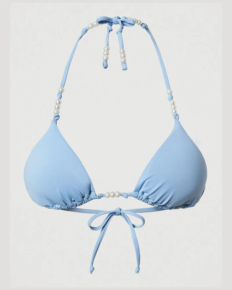 Twin-Set Bademode - Triangel-Bikinitop mit Perlen, "Blue Topaz"-Azur, Größe Blue