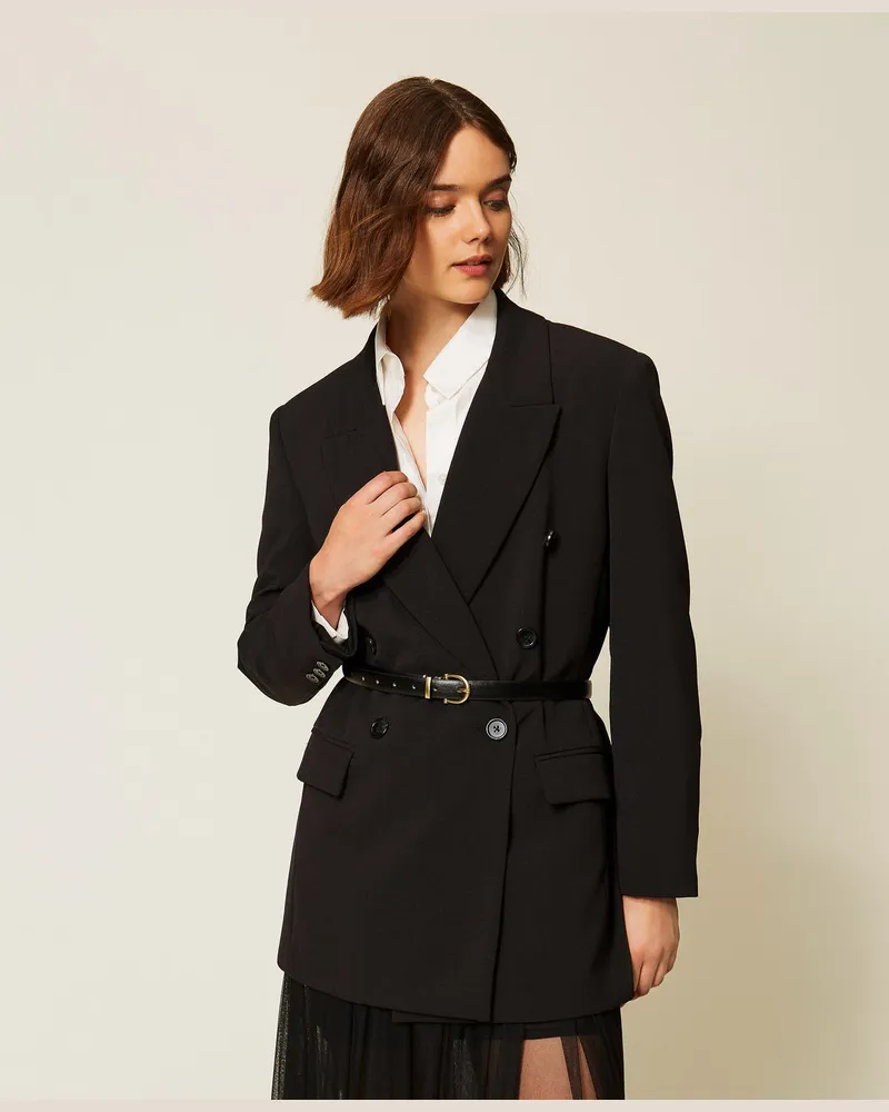 Twin-Set Blazerjacke aus Cady mit Gürtel Schwarz