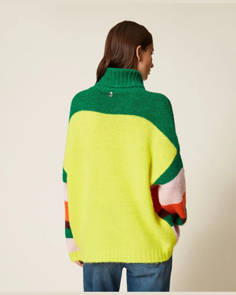 Actitude by Twinset Gestreifter Rollkragenpullover, Multicolor-Streifen, Größe Multicolor-streifen