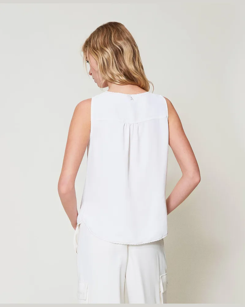 Actitude by Twinset Tops - Top aus besticktem Crêpe de Chine, Sugar Weiß, Größe Sugar