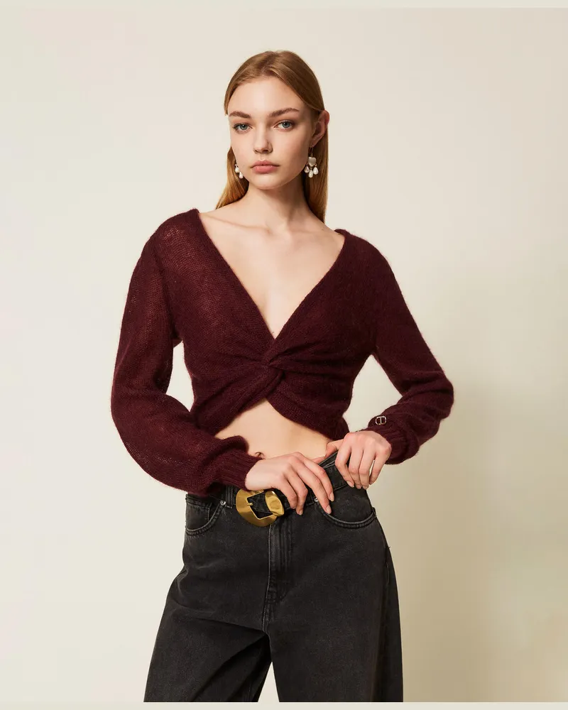 Twin-Set Pullover - Schulterwärmer aus Gestrick aus Mohairmischung, "Winetasting"-Violett, Größe: XL 