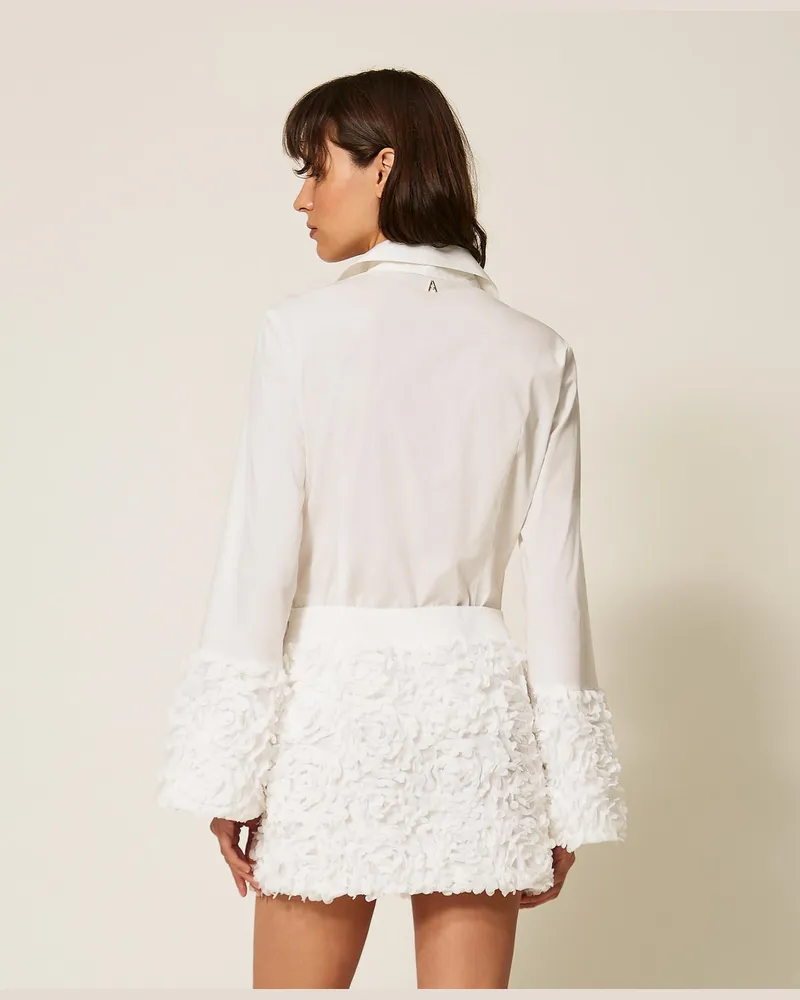 Actitude by Twinset Hemden - Hemdbluse aus Popeline und Tüll mit Blumen, Mattweiß, Größe Mattweiß