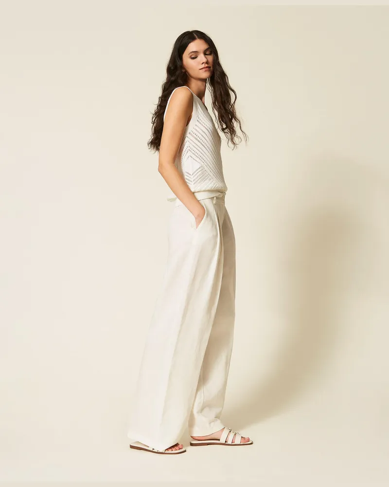 Actitude by Twinset Hosen - Palazzo-Hose aus Leinenmischung, Milk, Größe Milk