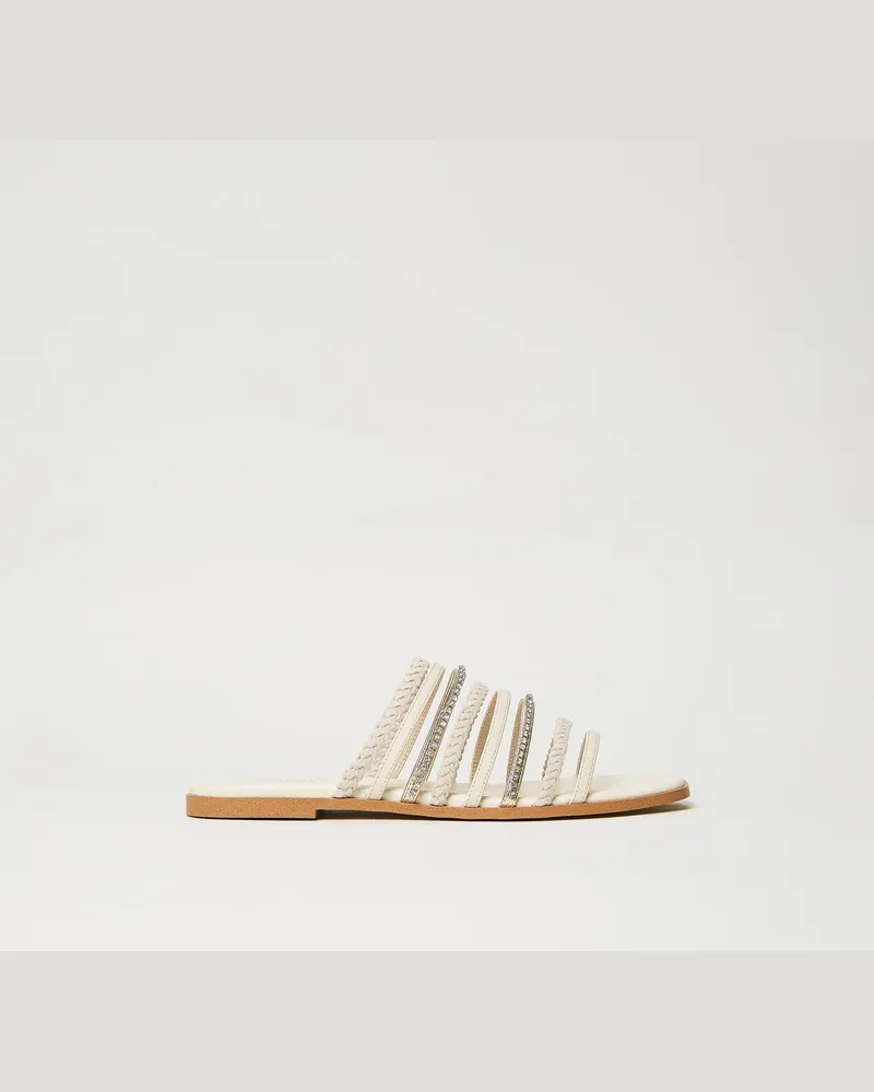 Twin-Set Schuhe - Flache Sandale mit Zierflechten und Strass, Mix Elfenbein, Größe Mix