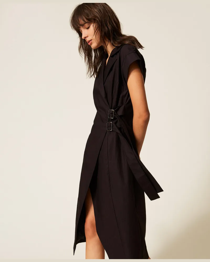 Actitude by Twinset Kleider - Midikleid aus recyceltem Popeline, Schwarz, Baumwolle, Größe Schwarz