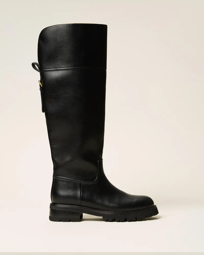 Twin-Set Hoher Stiefel mit Riemchen, Damen, Schwarz Schwarz