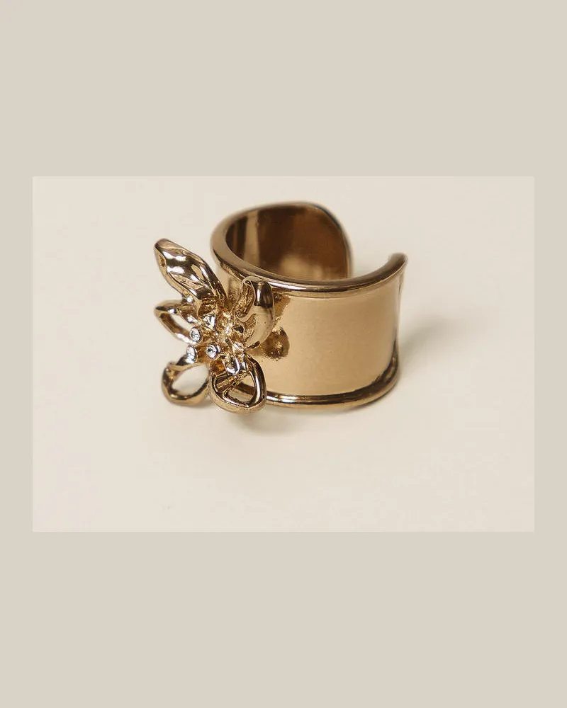 Twin-Set Accessoires - Ring mit Blume und Strass, Old Gold, Einheitsgröße Old