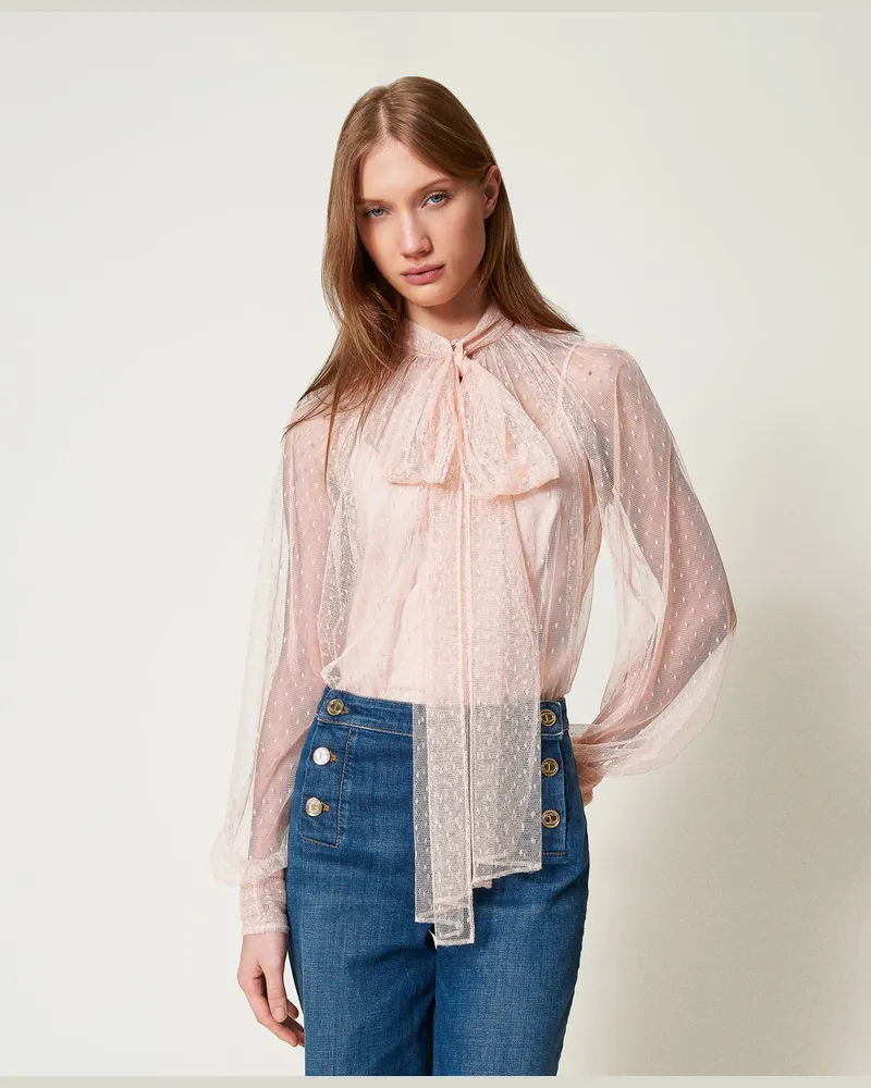 Twin-Set Blusen - Tüllbluse mit Bindeschleife, Cupcake Pink, Größe Cupcake