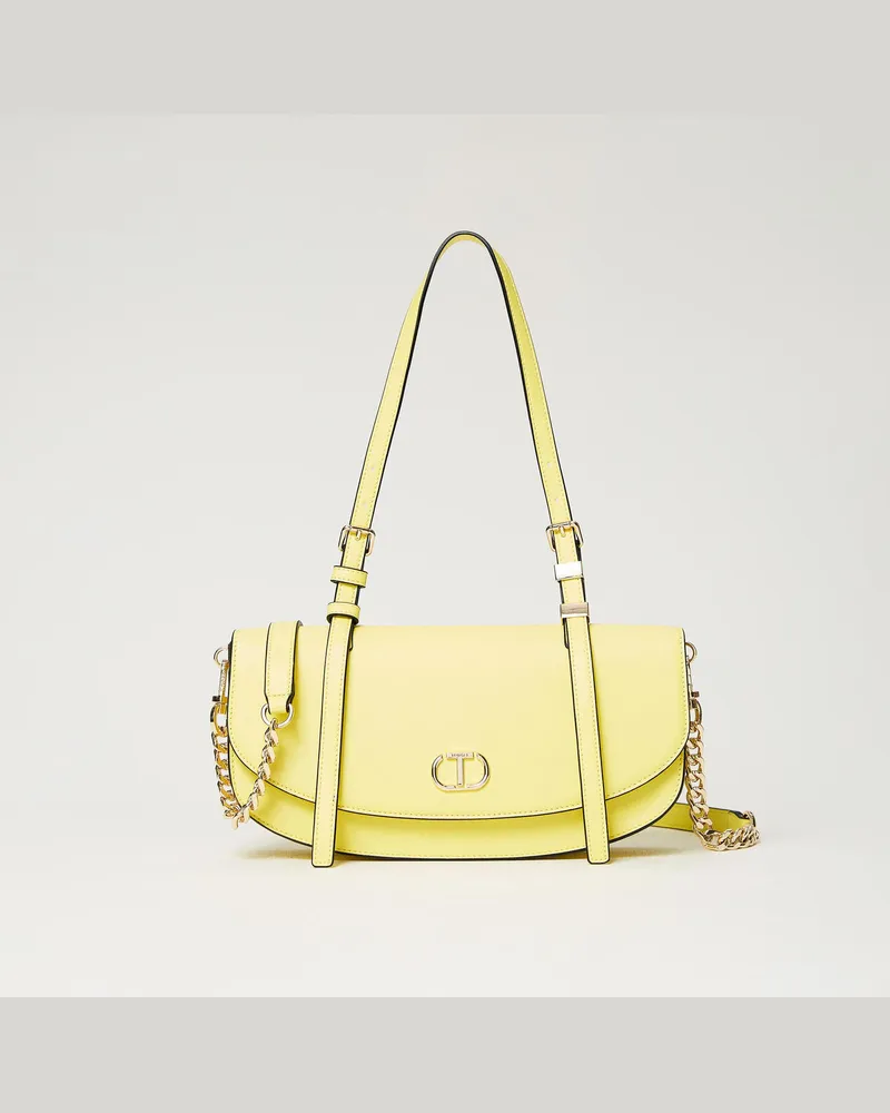 Twin-Set Taschen - Umhängetasche mit Überschlag und „Oval T"-Logo, „Light Lemon"-Gelb, Einheitsgröße 