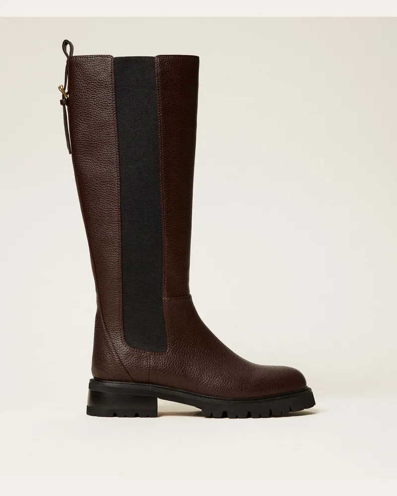 Twin-Set Biker-Boots aus Leder Kaffee