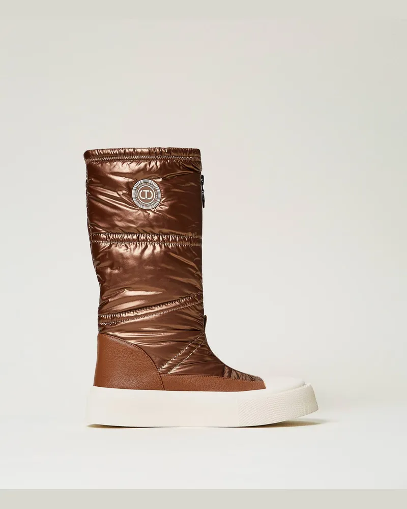 Twin-Set Schuhe - Wattierter Stiefel mit Logo, Kuvertürenbraun, Größe Kuvertürenbraun