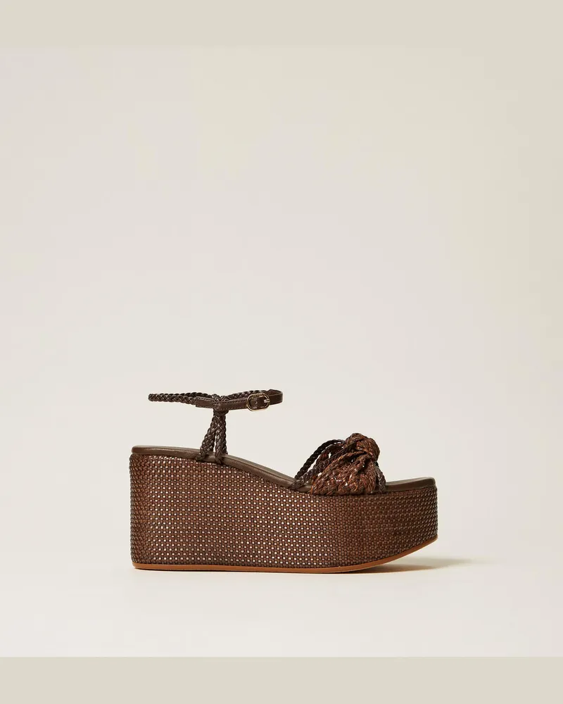 Twin-Set Schuhe - Sandale mit Keilabsatz und Knoten, Coffee Liqueur, Größe Coffee