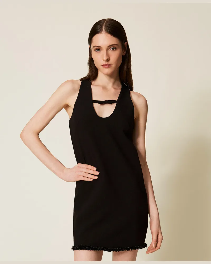 Twin-Set Kleider - Kurzes Kleid aus Krepp mit Stickerei, Schwarz, Größe Schwarz