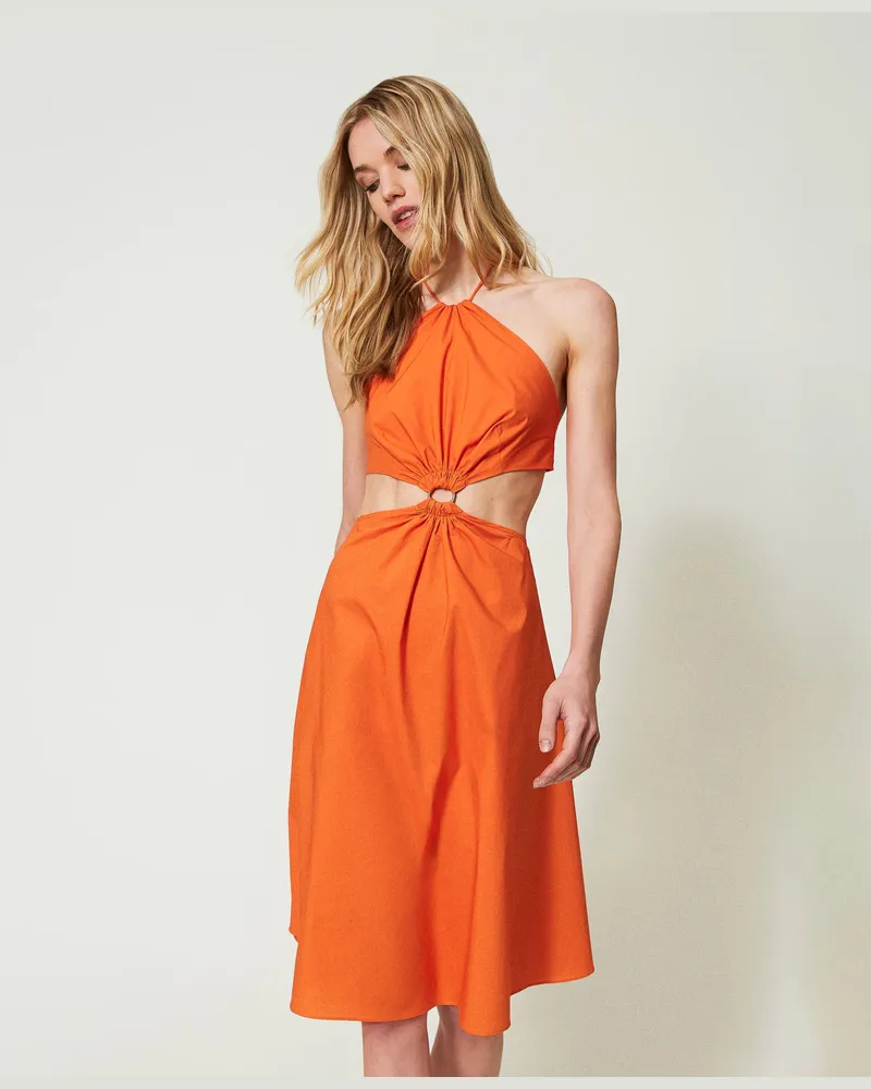 Twin-Set Bademode - Midikleid aus Popeline mit Cut-outs, "Summer Orange", Baumwolle, Größe: XS 