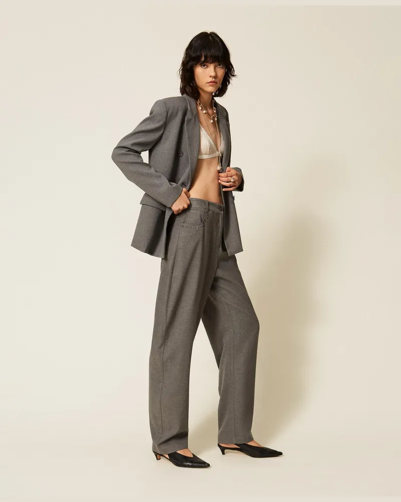 Twin-Set Ballonhose aus Flanell, Damen, Mittelgrau-Melange Mittelgrau-melange
