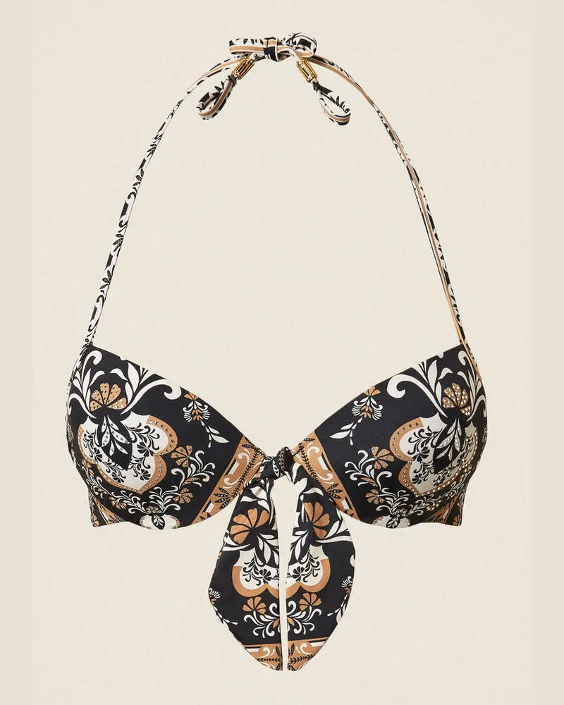 Twin-Set Bademode - Push-up-Bikinitop mit Print und Strass, Print Foulard Schwarz, Größe Print
