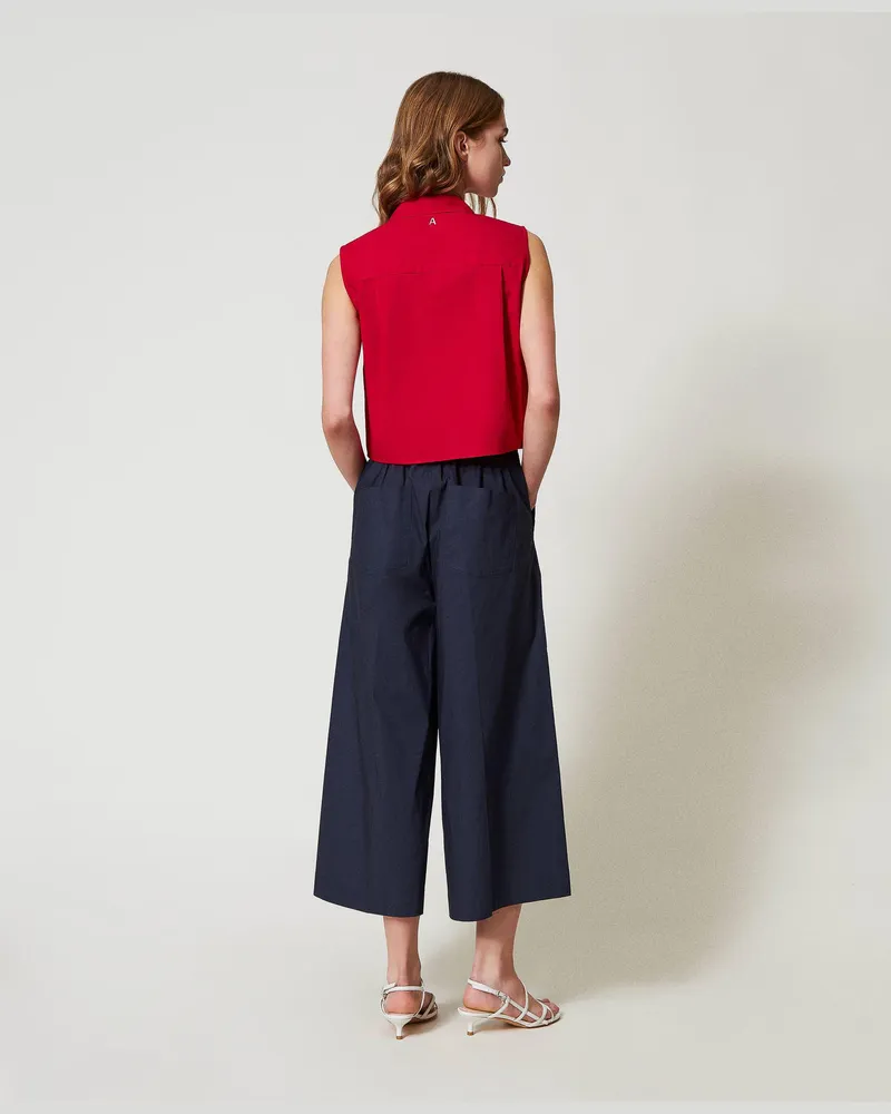 Actitude by Twinset Hosen - Cropped-Hose aus Popeline mit Falten, Deep Blue, Baumwolle, Größe Deep