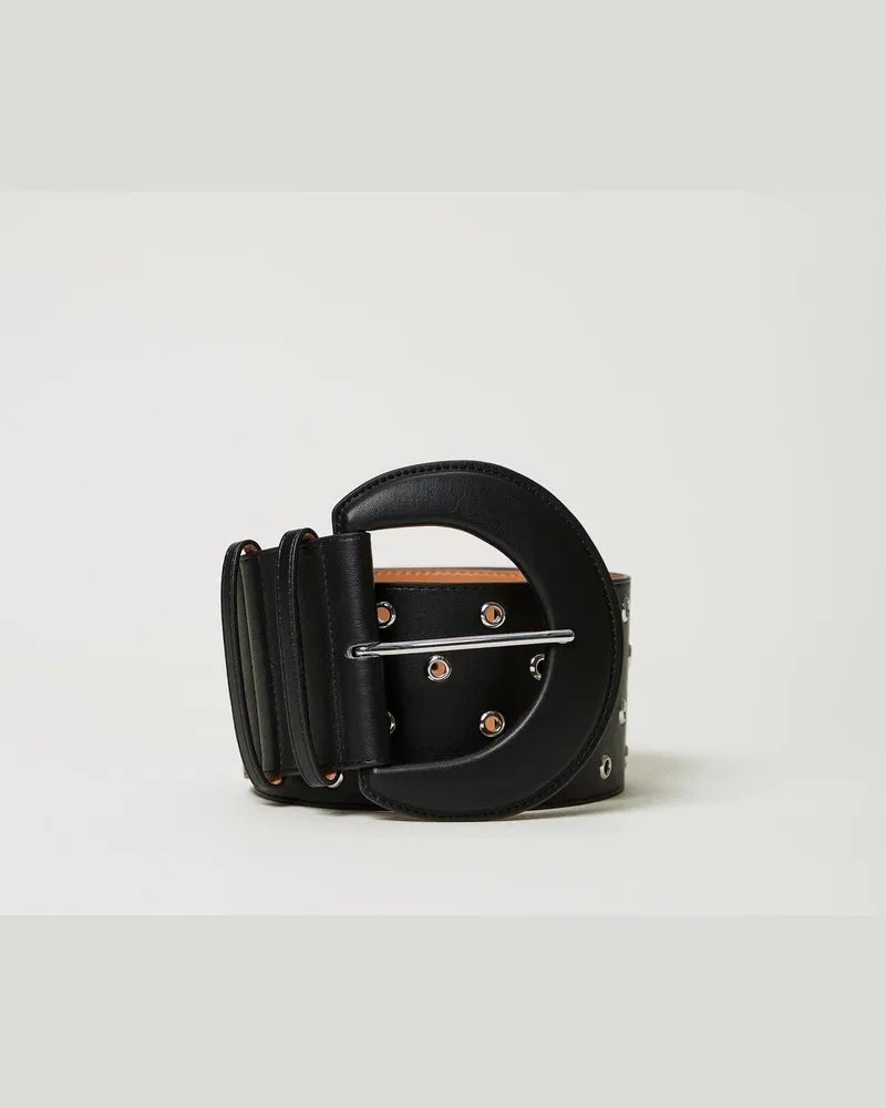 Actitude by Twinset Accessoires - Breiter Taillengürtel mit Ösen, Schwarz, Größe Schwarz