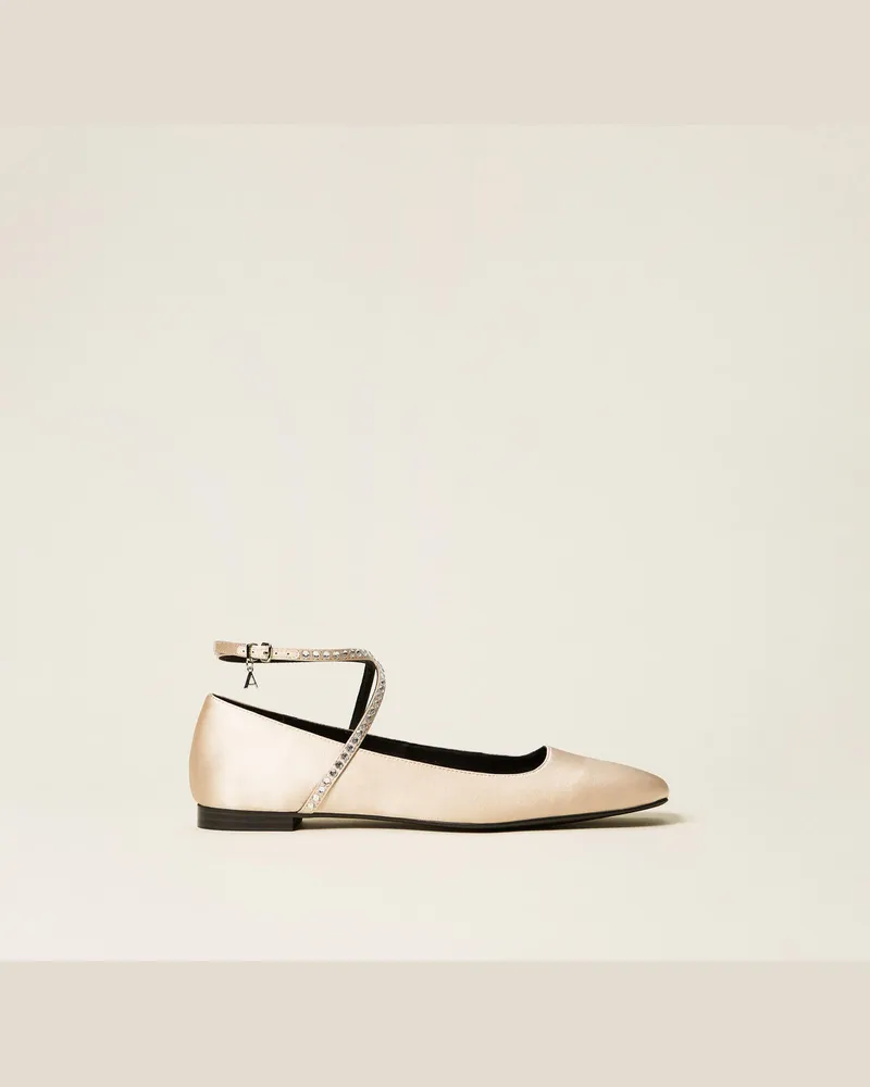 Actitude by Twinset Schuhe - Stoffballerinas mit Strass, „Crystal Sand"-Beige, Größe „crystal