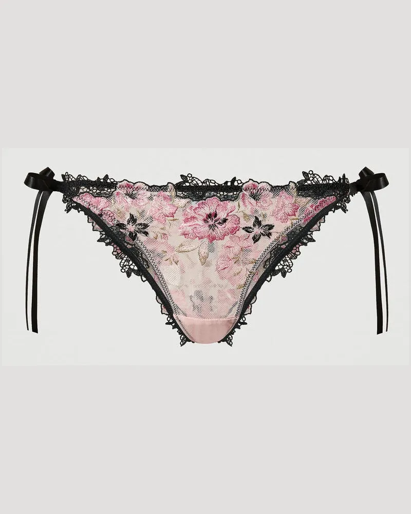 Twin-Set Unterwäsche - Brazilian-Slip aus Tüll mit Schleifen, Multicolor Blumenstickerei, Mit Blumen, Größe: V 