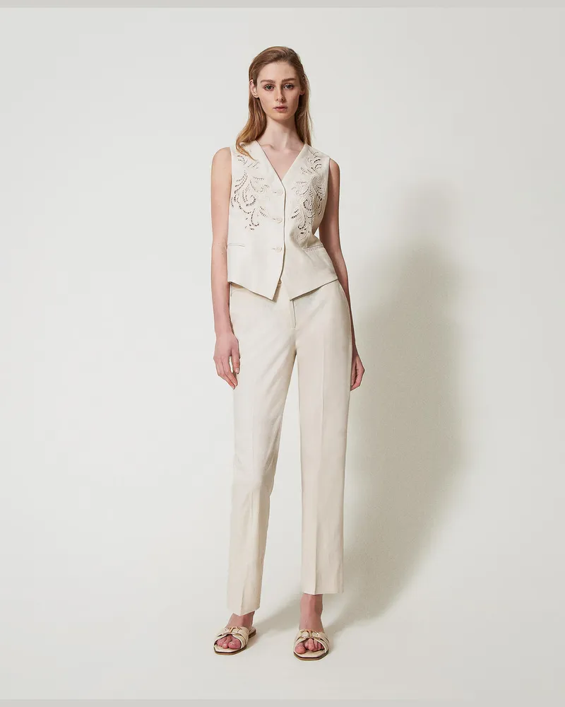 Twin-Set Hosen - Low-Waist-Hose aus Leinenmischung, Perlmutt, Größe Perlmutt
