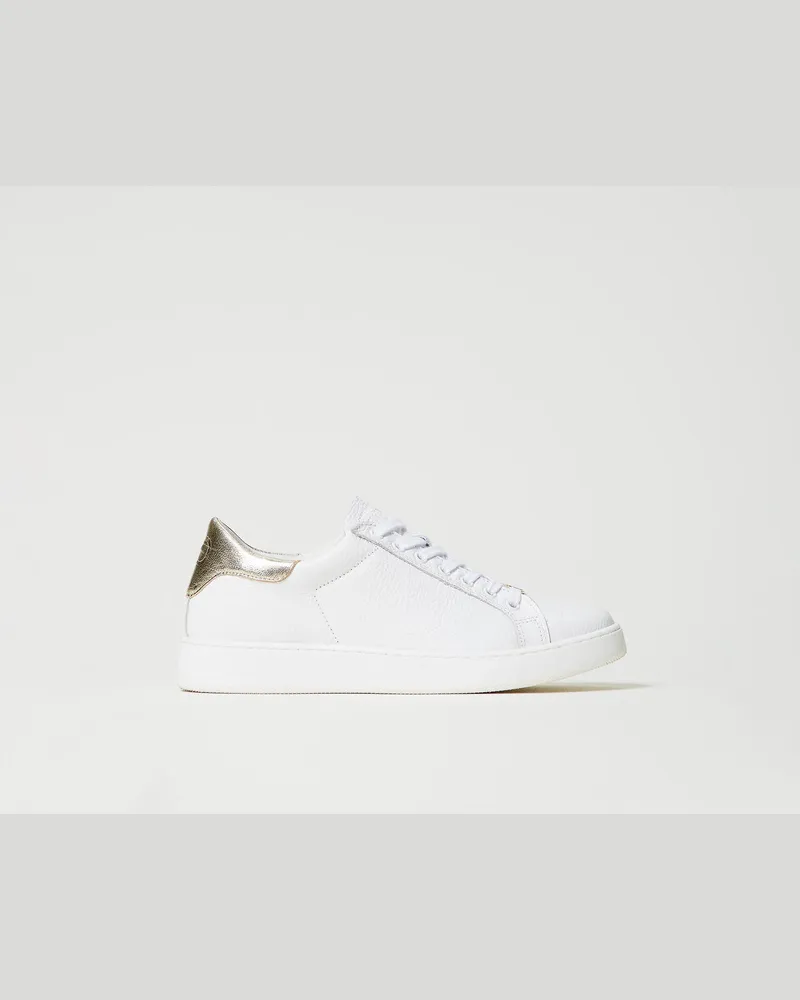 Twin-Set Schuhe - Ledersneaker mit Metallic-Detail, Zweifarbig Optisches Weiß / Gold, Größe Zweifarbig