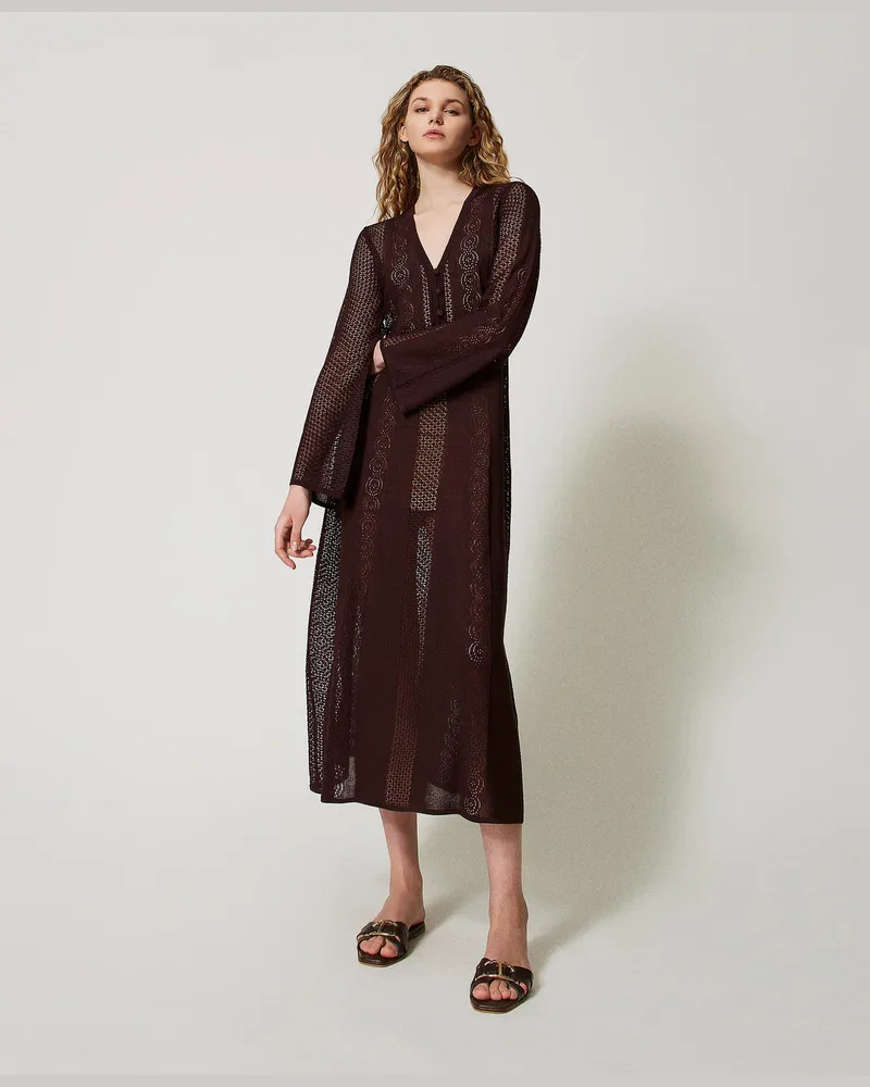 Twin-Set Kleider - Maxistrickkleid mit Lochmustern, Kaffee, Größe Kaffee