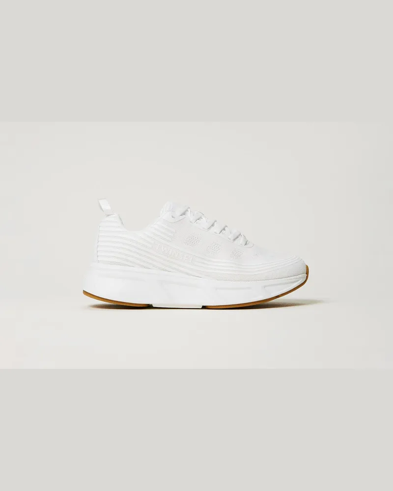 Twin-Set Schuhe - Fessura Sneaker mit Streifen und Logo, Weiß, Größe Weiß