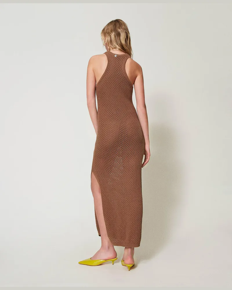Actitude by Twinset Kleider - Figurbetontes Maxistrickkleid, Dark Juta, Baumwolle, Größe Dark
