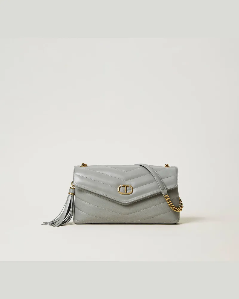 Twin-Set Taschen - Mittelgroße Umhängetasche „Dreamy" aus Leder, Mittelgrau, Einheitsgröße 