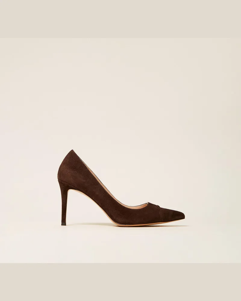 Twin-Set Hohe Pumps aus Veloursleder mit Logo Darkness