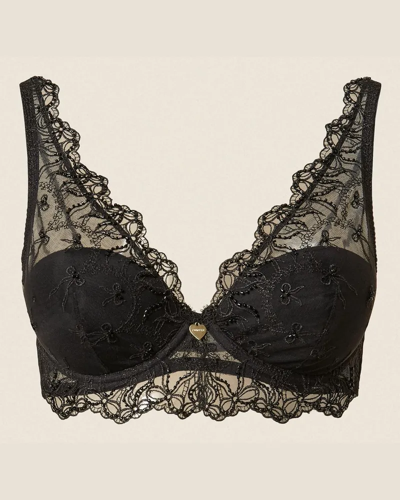 Twin-Set Bralette aus Tüll mit aufgestickten Schleifen, Damen, Schwarz Schwarz