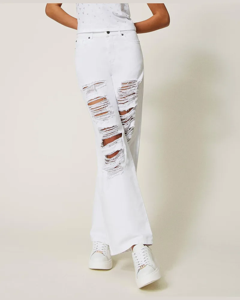 Actitude by Twinset Hosen - Wide-Leg-Hose aus Bull-Denim, "Papers"-Weiß, Baumwolle, Größe Papers-weiß