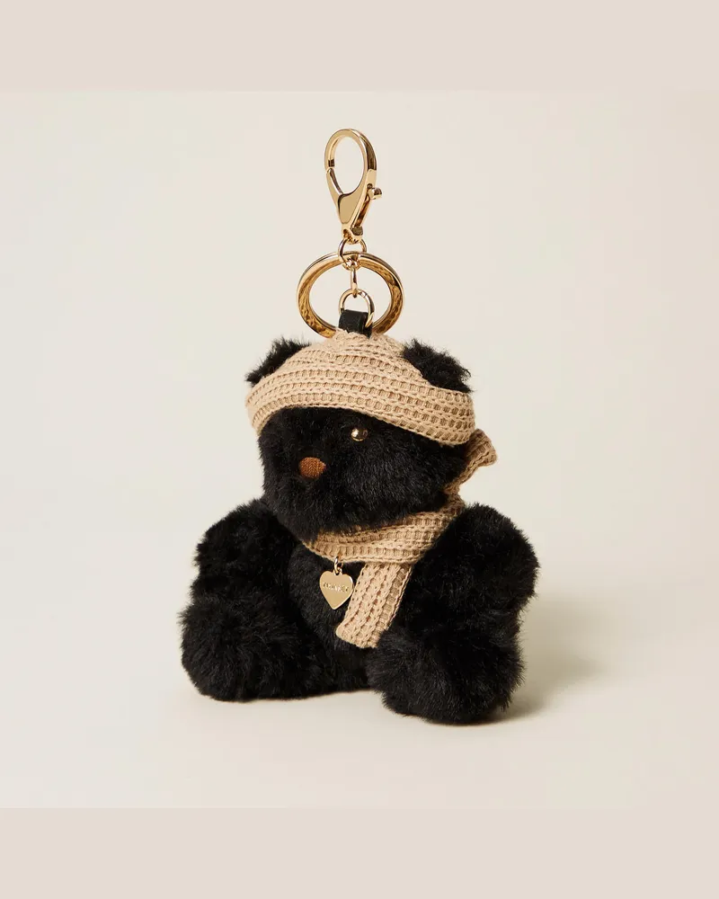 Twin-Set Teddybär-Schlüsselanhänger aus Kunstpelz Schwarz