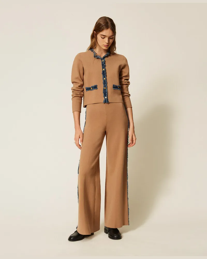 Twin-Set Strickhose mit Jeansbesatz Dune-beige