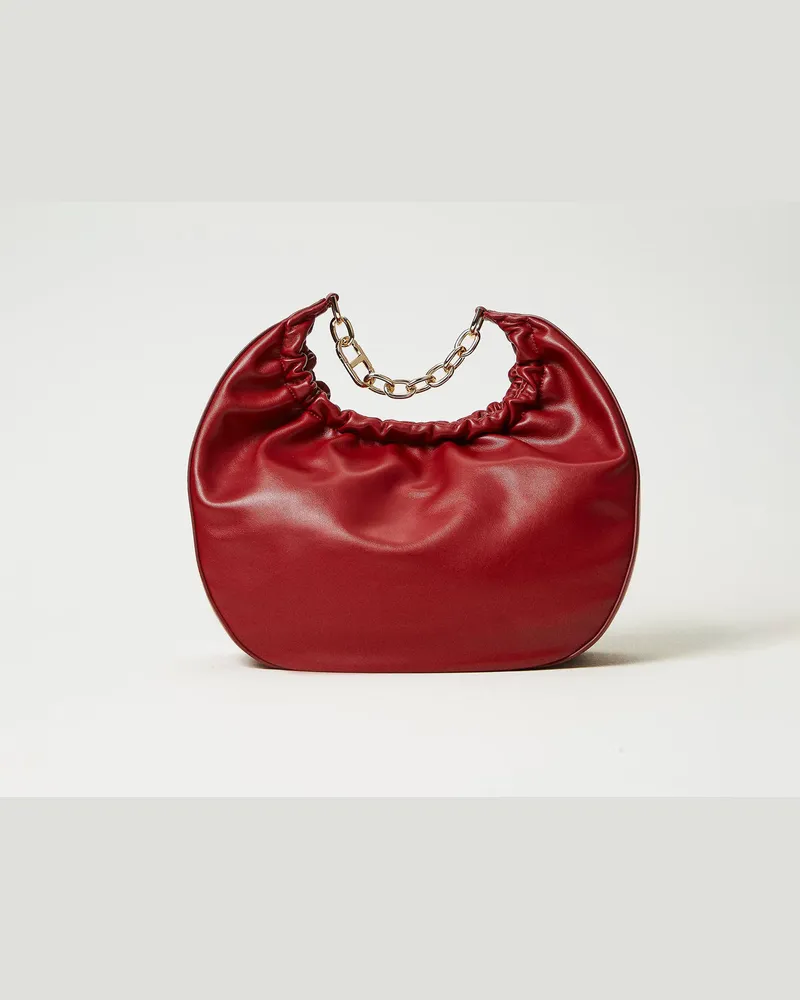 Twin-Set Taschen - Hobo-Bag „Croissant" mit Raffung und Oval T, Pompejanisch-Rot, Einheitsgröße 