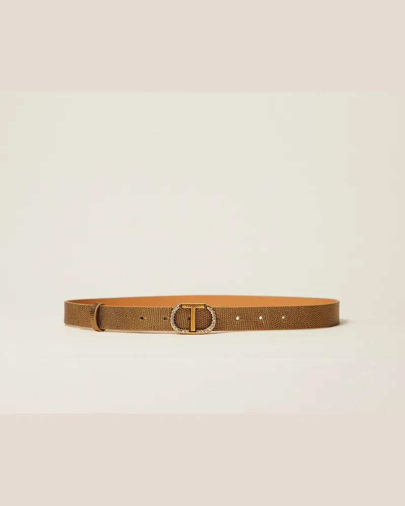 Twin-Set Accessoires - Ledergürtel mit „Oval T" und Strass, Gelbgold, Größe Gelbgold