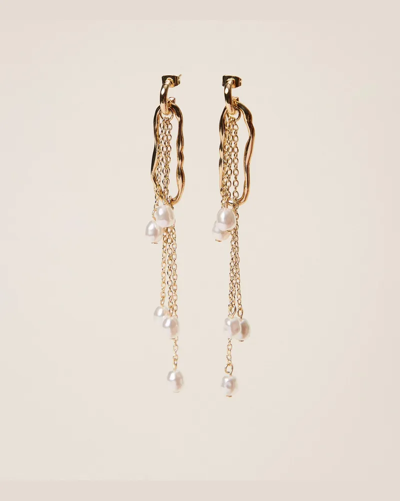 Twin-Set Ohrringe mit Ringen und Perlen, Damen, New Gold New