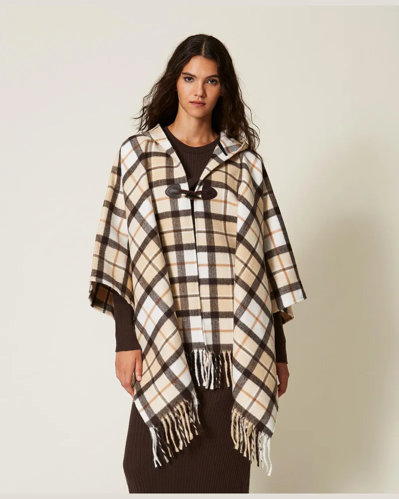 Twin-Set Jacquard-Poncho mit Karomuster Karoprint