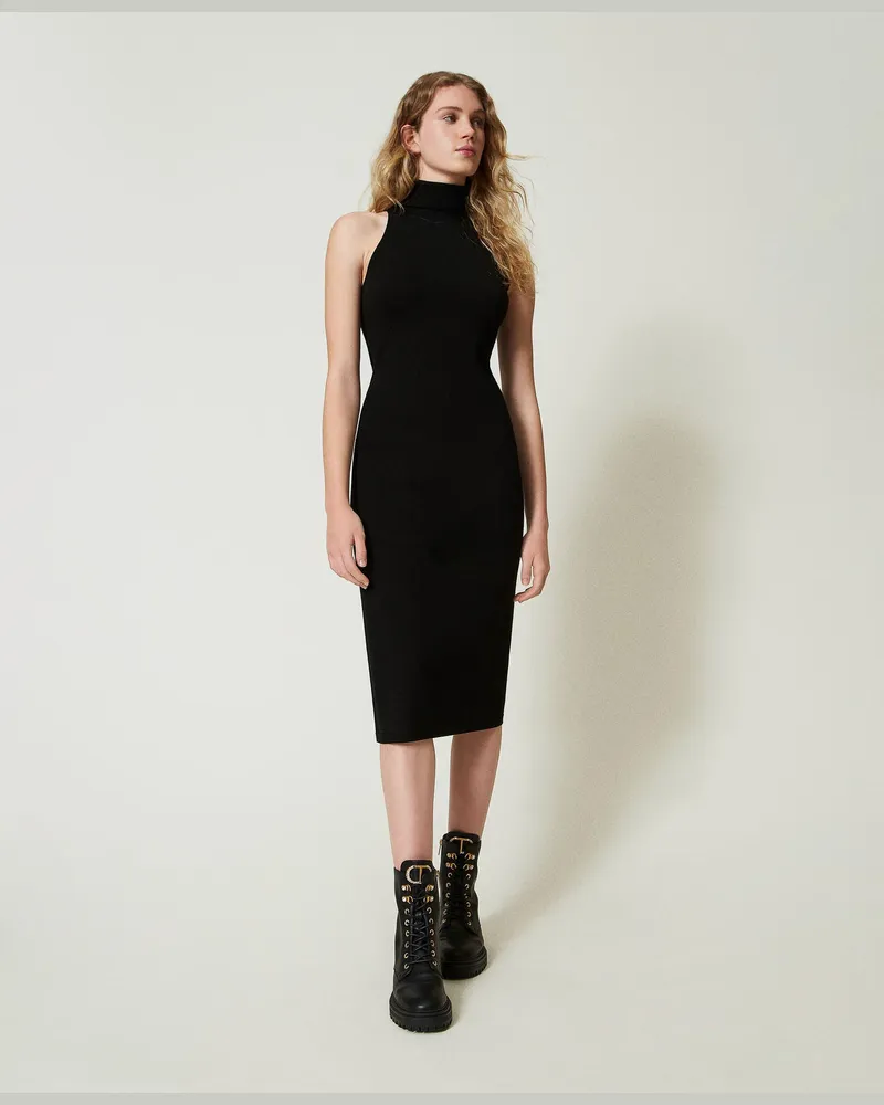 Twin-Set Kleider - Neckholder-Midikleid aus Gestrick, Schwarz, Größe Schwarz