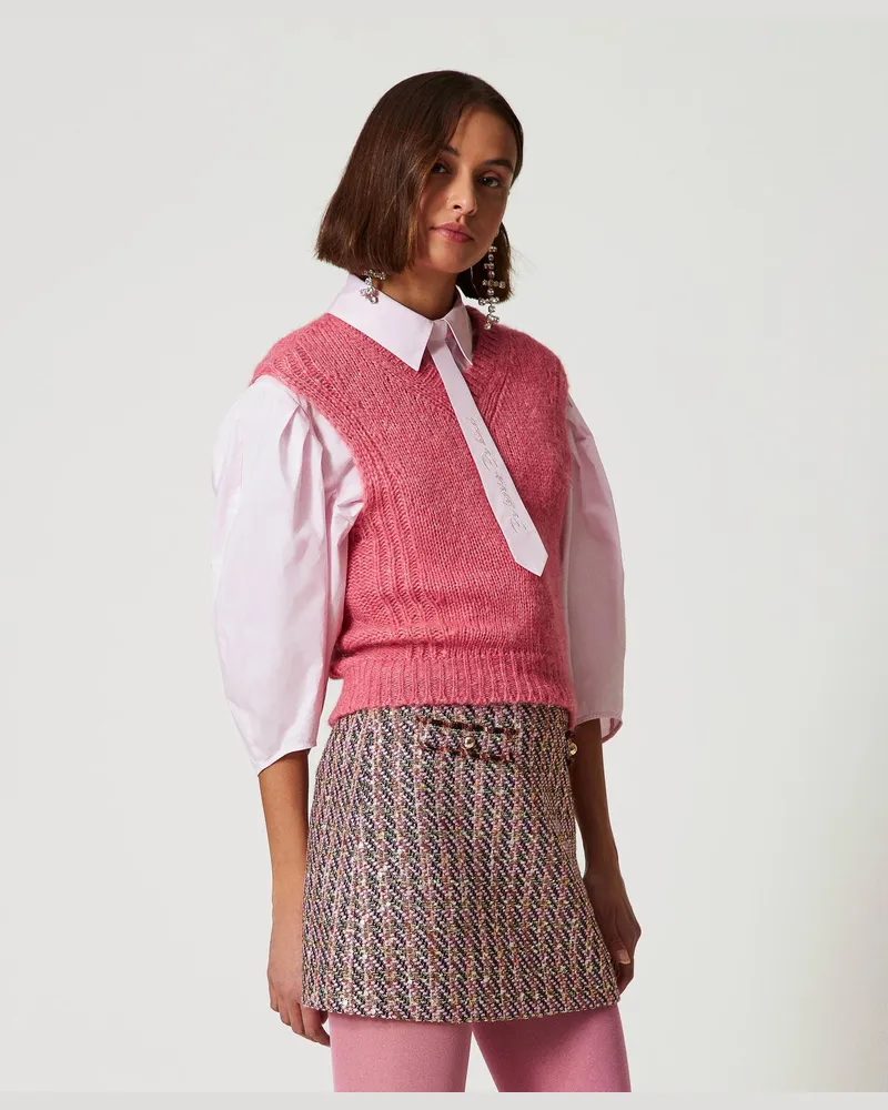 Actitude by Twinset Röcke - Minirock aus Bouclé- und Lurexgarn, Pink-Tüll-Bouclé, Größe: M 