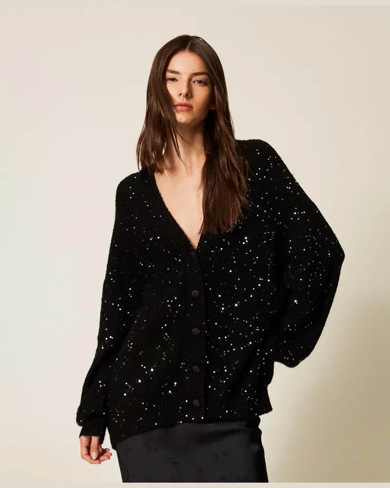 Twin-Set Cardigans - Cardigan aus Paillettengarn, Schwarz, Größe Schwarz